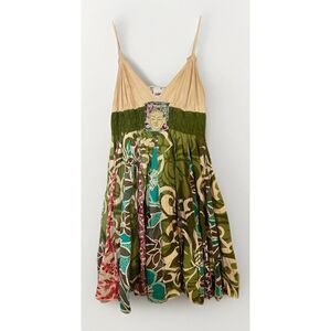 Upcycled Tunic Dress M Lagenlook Art To Wear Patchwork Nature‎ Fairy Ruffle.   Y